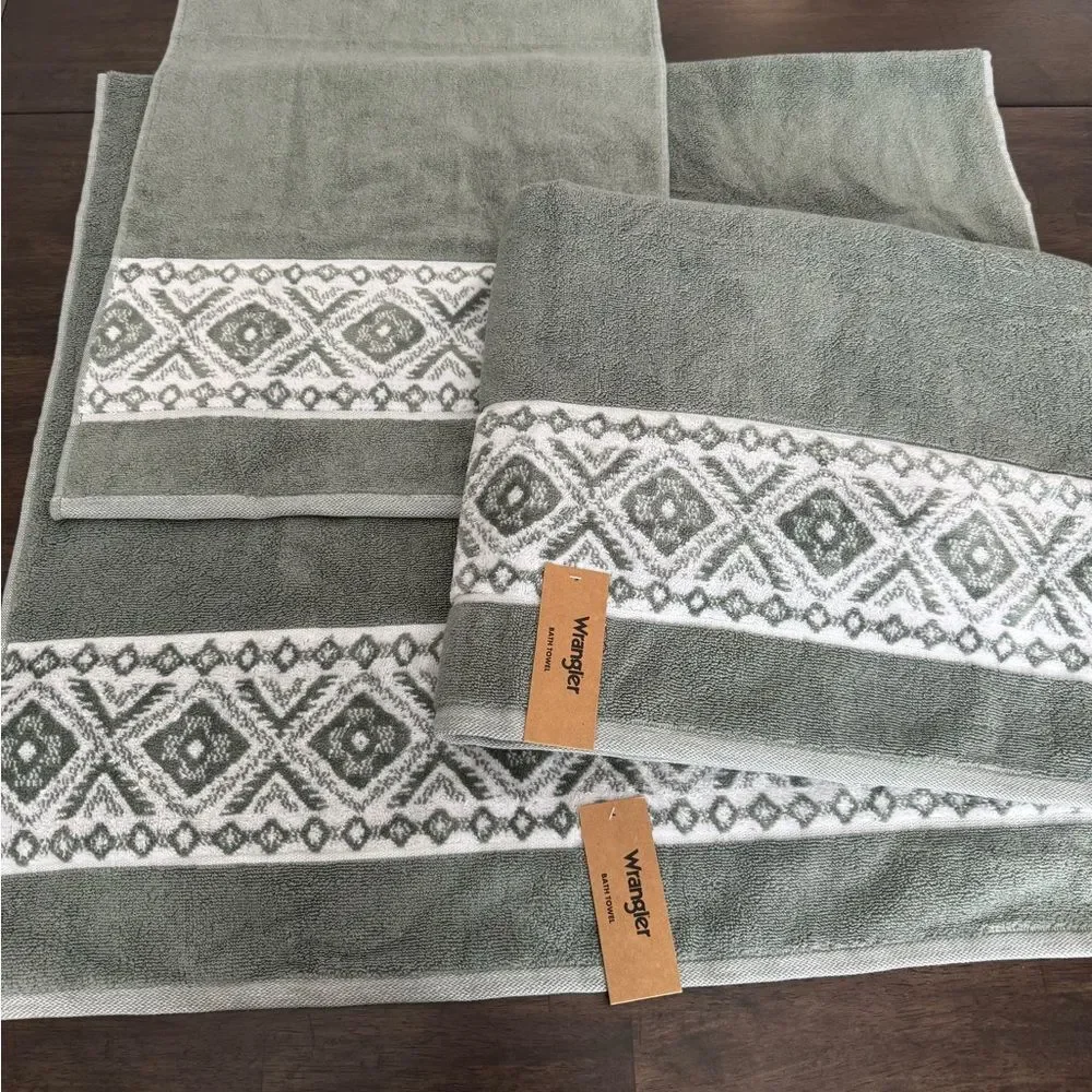 Wrangler Paxton Green Western Southwest Bathroom Bath Hand Towels Set